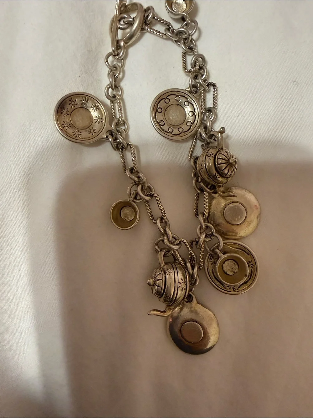 Silver-Tone Tea Set Charm Bracelet in Silver